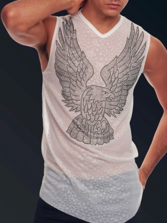 Mission Clothing Other - Men's White V-Neck Sleeveless Shirt with Eagle Graphic S1045